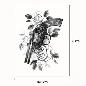 Tatouage demi-sleeve pistolet et roses